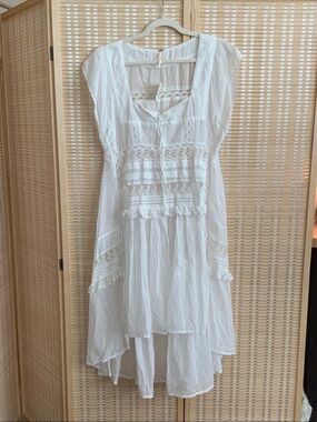 Free People White Lace-Detail High-Low Cotton cover layering dress